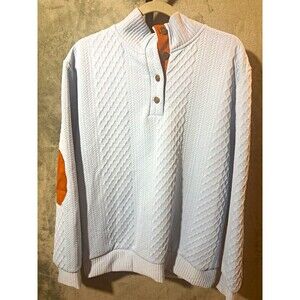 Eleven Oasis Men’s L Light Blue Textured Knit Pullover Sweater Leather Elbows